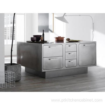 Modern Mini Island Stainless Steel Kitchen Cabinet Set